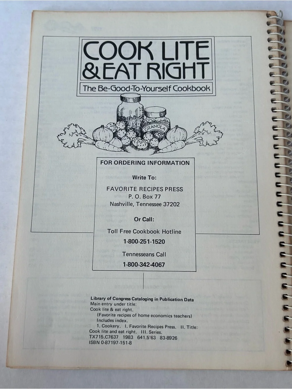 Cook Lite & Eat Right Vintage Cookbook 1983 0871971518 Home Economics Teachers
